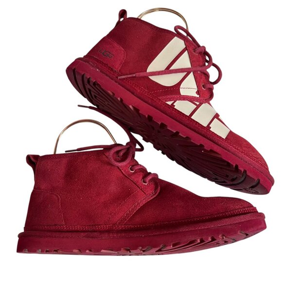UGG Neumel Chopd boots size 9 Rich Red suede white logo lace up ankle booties - Picture 7 of 13